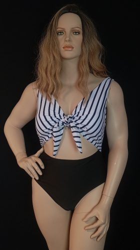 Fehér-kék csíkos egyrészes fürdőruha – Curvy Fashion 46/48-as méret 